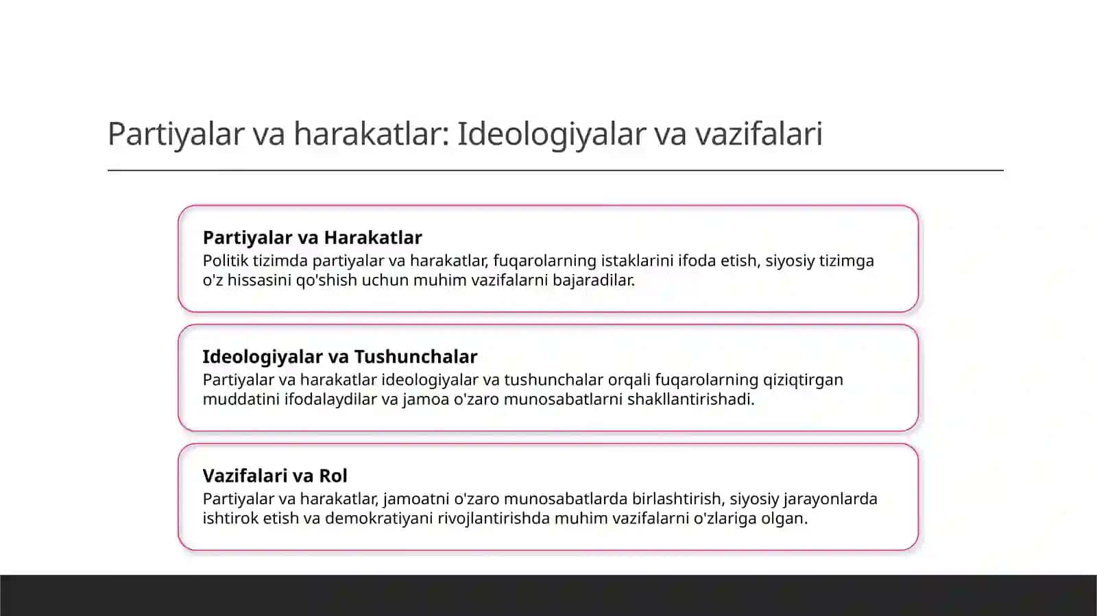 Partiyalar, ijtimoiy va siyosiy harakatlar tushunchasi, xususiyatlari va ularning jamiyatdagi ijtimoiy o'rni 4