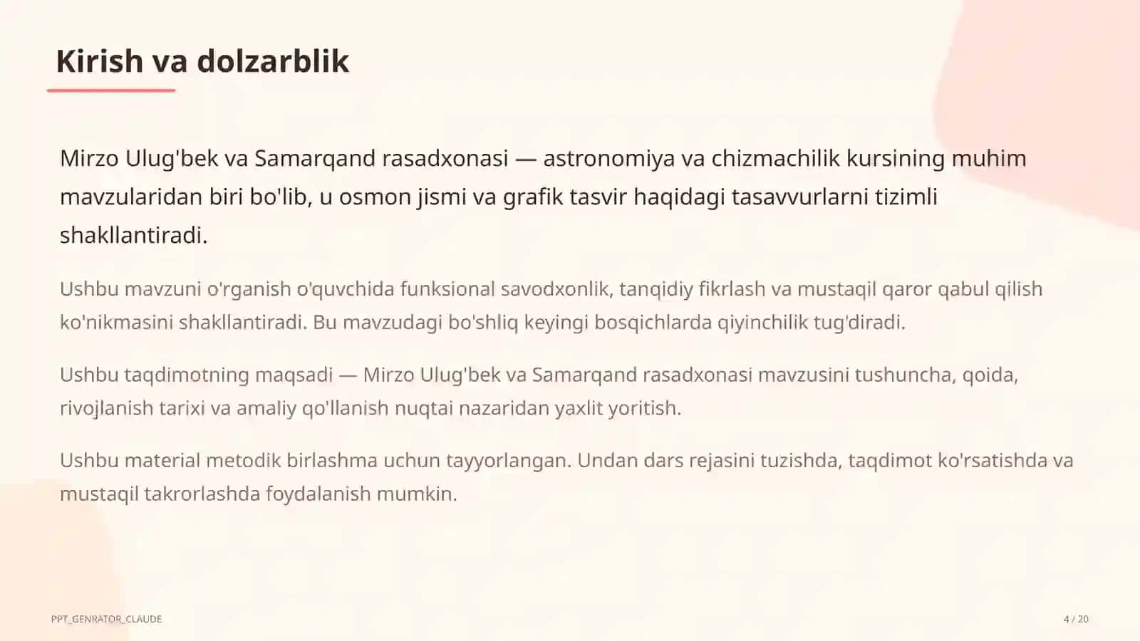 Mirzo Ulug'bek va Samarqand rasadxonasi (10-sinf) 4