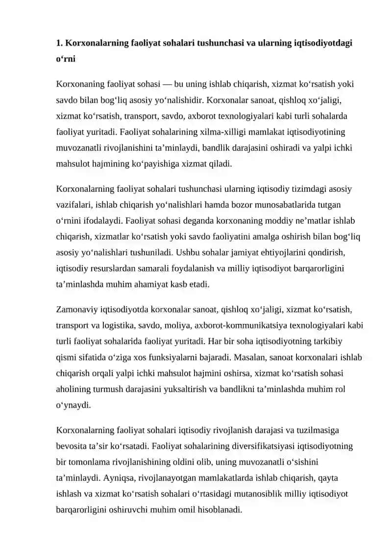 Korxonalarning Faoliyat Sohalarini va Ishlab Chiqariladigan Mahsulotlar Turlarini Kengaytirish 4