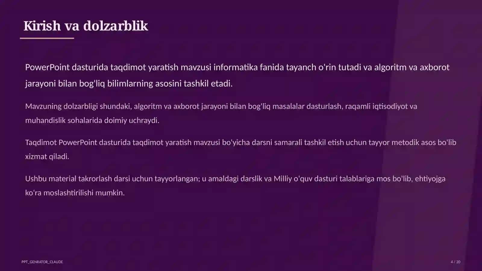 PowerPoint dasturida taqdimot yaratish (7-sinf) 4