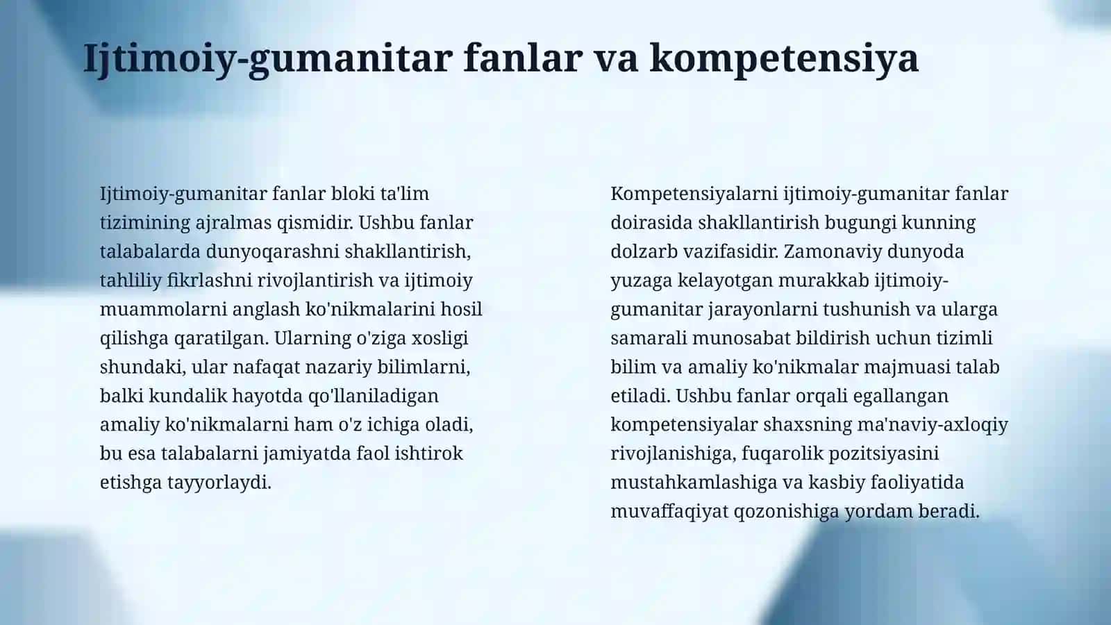 Kompetensiya tushunchasi, ijtimoiy va gumanitar fanlar blokiga oid fanga oid kompetensiyalar 4