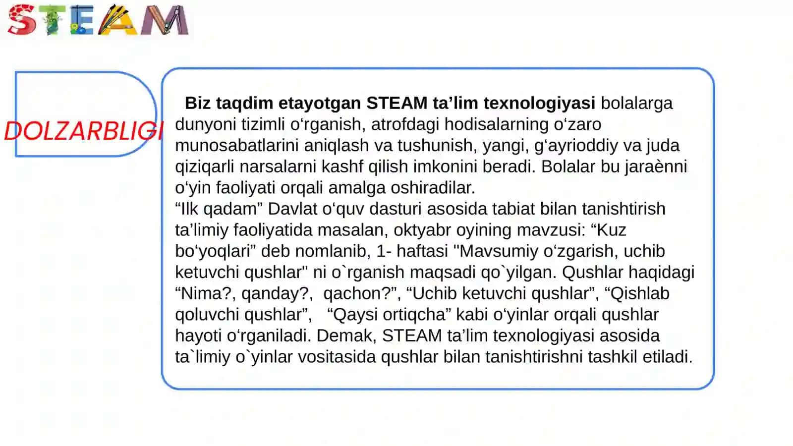 Maktabgacha ta’lim tashkilotlarida STEAM ta’lim texnologiyasidan foydalanish 4