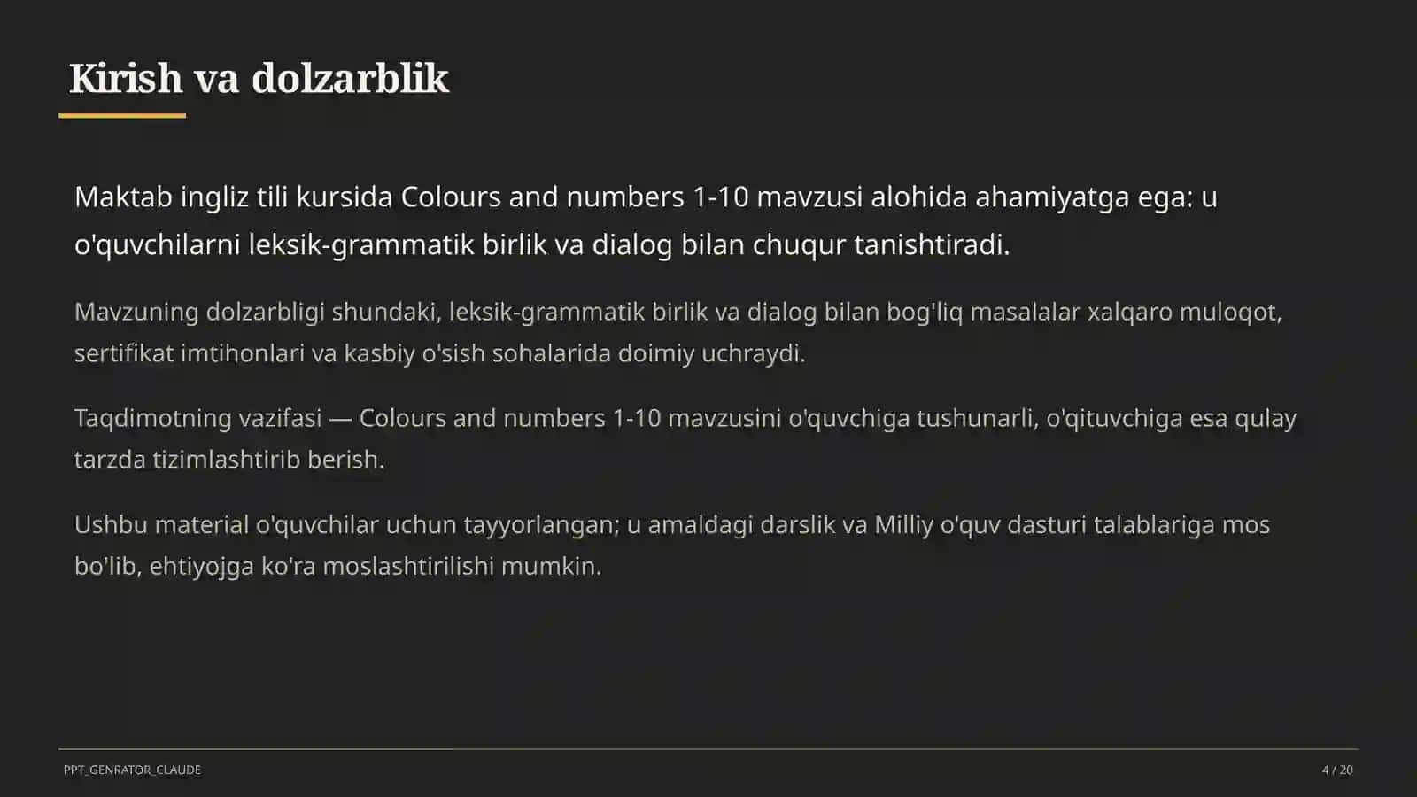 Colours and numbers 1-10 (1-sinf) 4