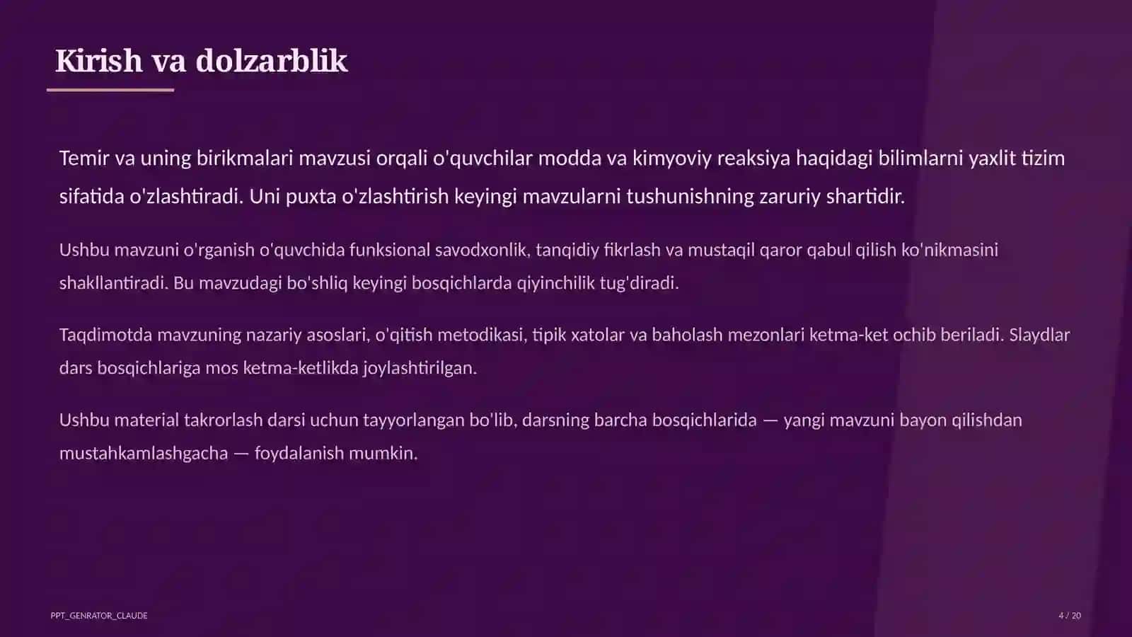 Kimyo (7–11) — takrorlash darsi uchun 4
