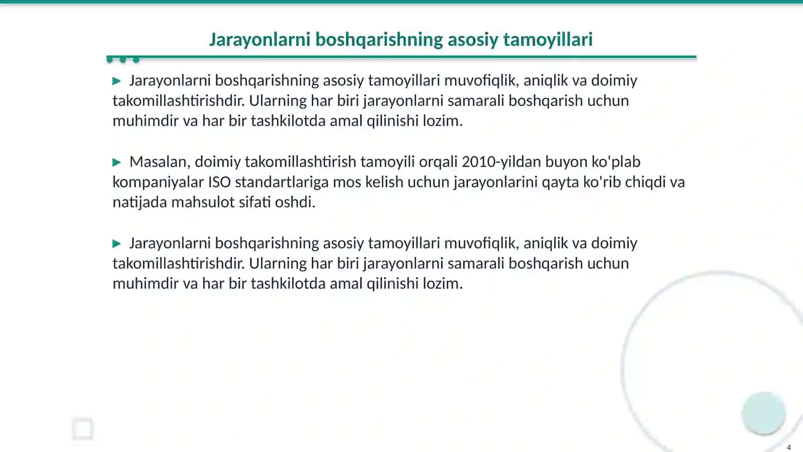 Jarayonlarni, sifatini va mahsuldorlikni boshqarish 4