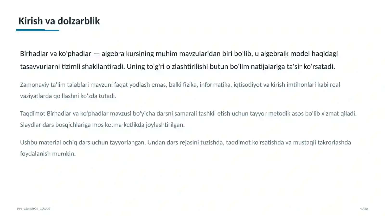 Birhadlar va ko'phadlar (7-sinf) 4