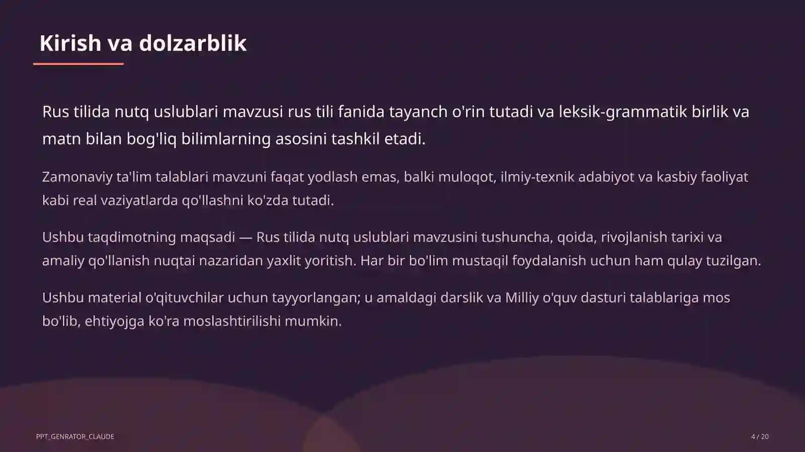 Rus tilida nutq uslublari (10-sinf) 4