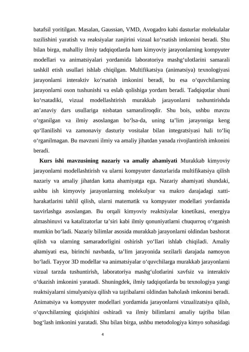Murakkab kimyoviy jarayonlarni multifikatsiya qilish va kompyuter dasturiga kiritish 4