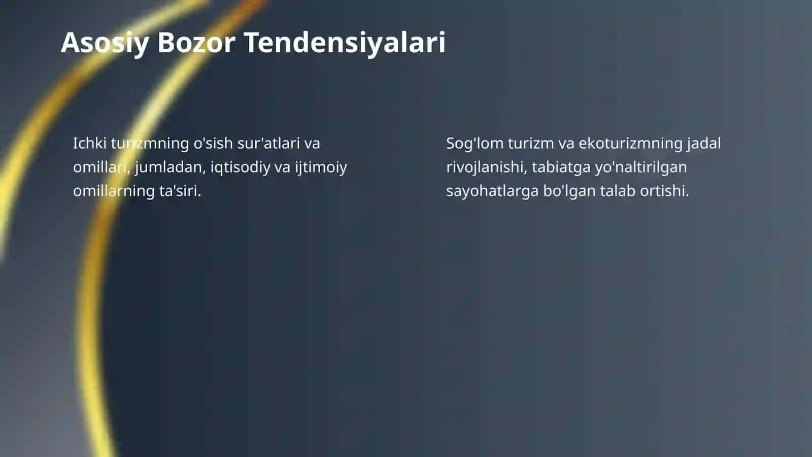 Mahalliy turistik firma uchun to'liq biznes-reja Vazifa: real bozor ma'lumotlariga asoslangan moliyaviy prognoz, SWOT va breakeven-hisob bilan to'liq loyiha tayyorlash. 4