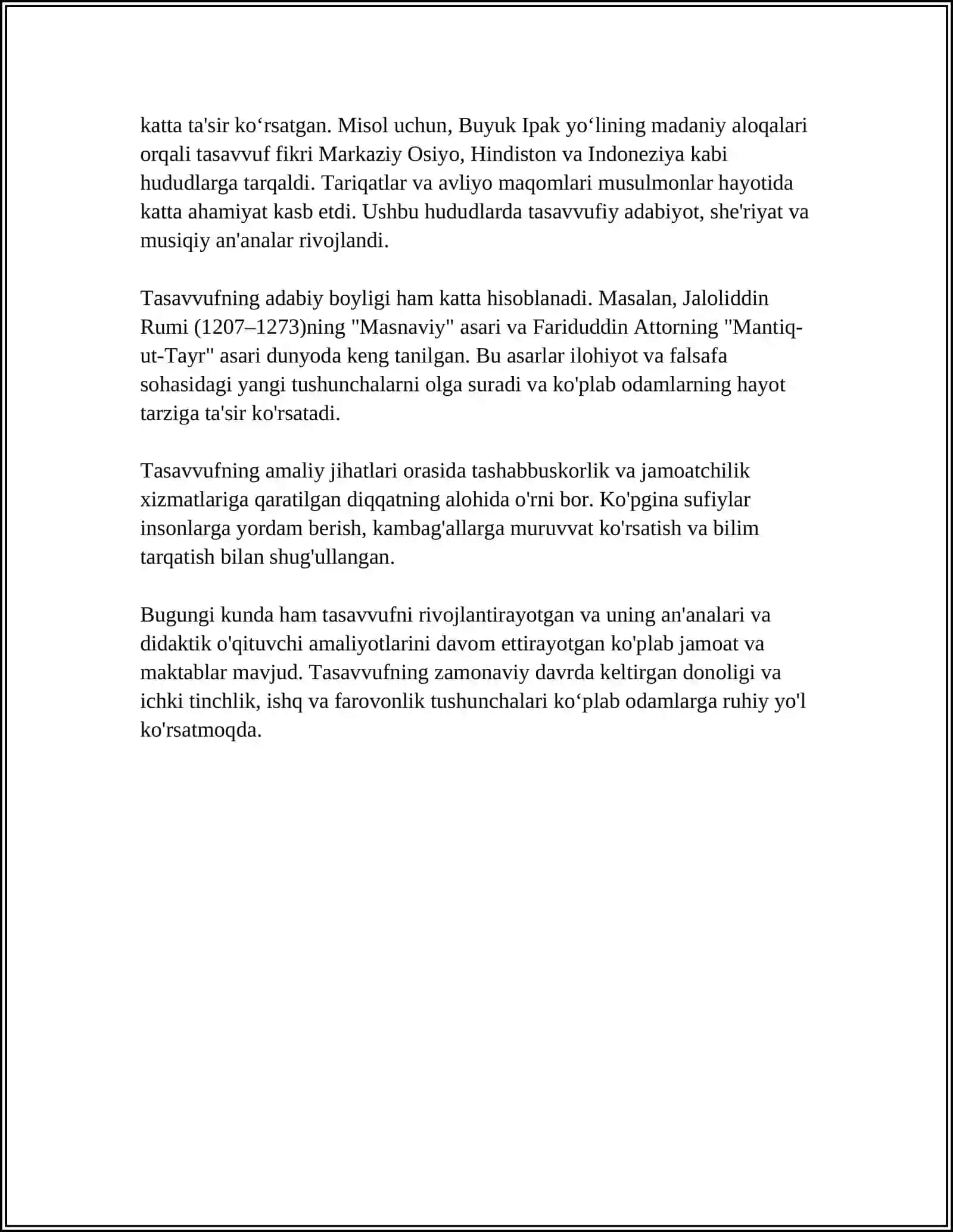TASAVVUF TA’LIMOTINING SHARQ MUSULMON MADANIYATIGA TAʼSIRI 4