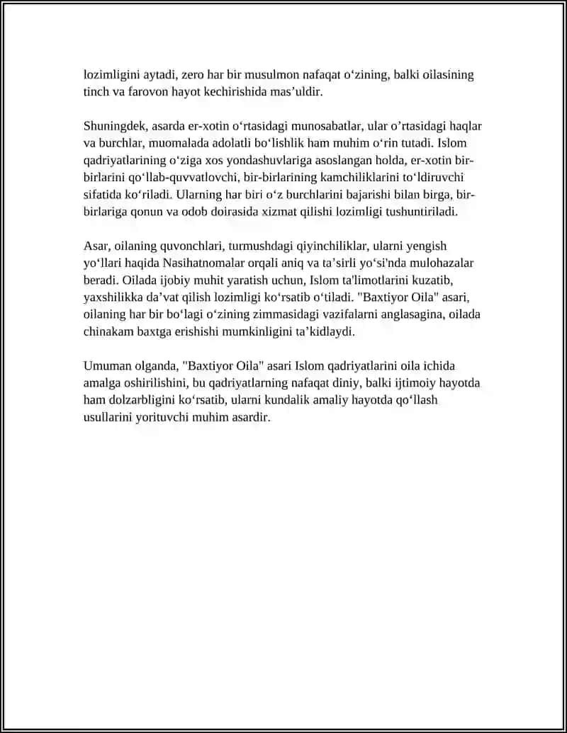 SHAYX MUXAMMAD SODIQ MUXAMMAD YUSUFNING BAXTIYOR OILA ASARIDA ISLOM QADRIYATLARINING TALQINI 4