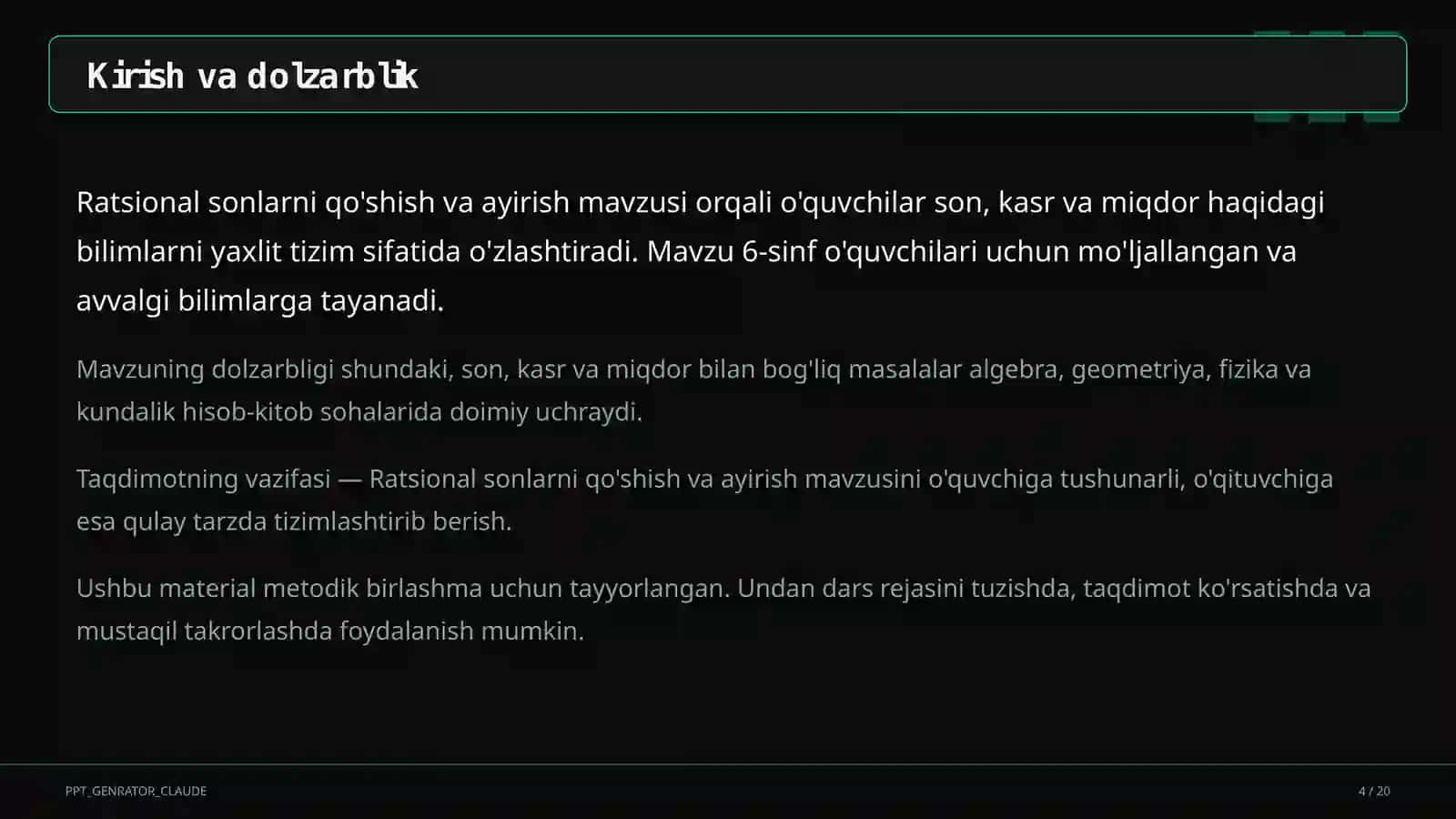 Ratsional sonlarni qo'shish va ayirish (6-sinf) 4