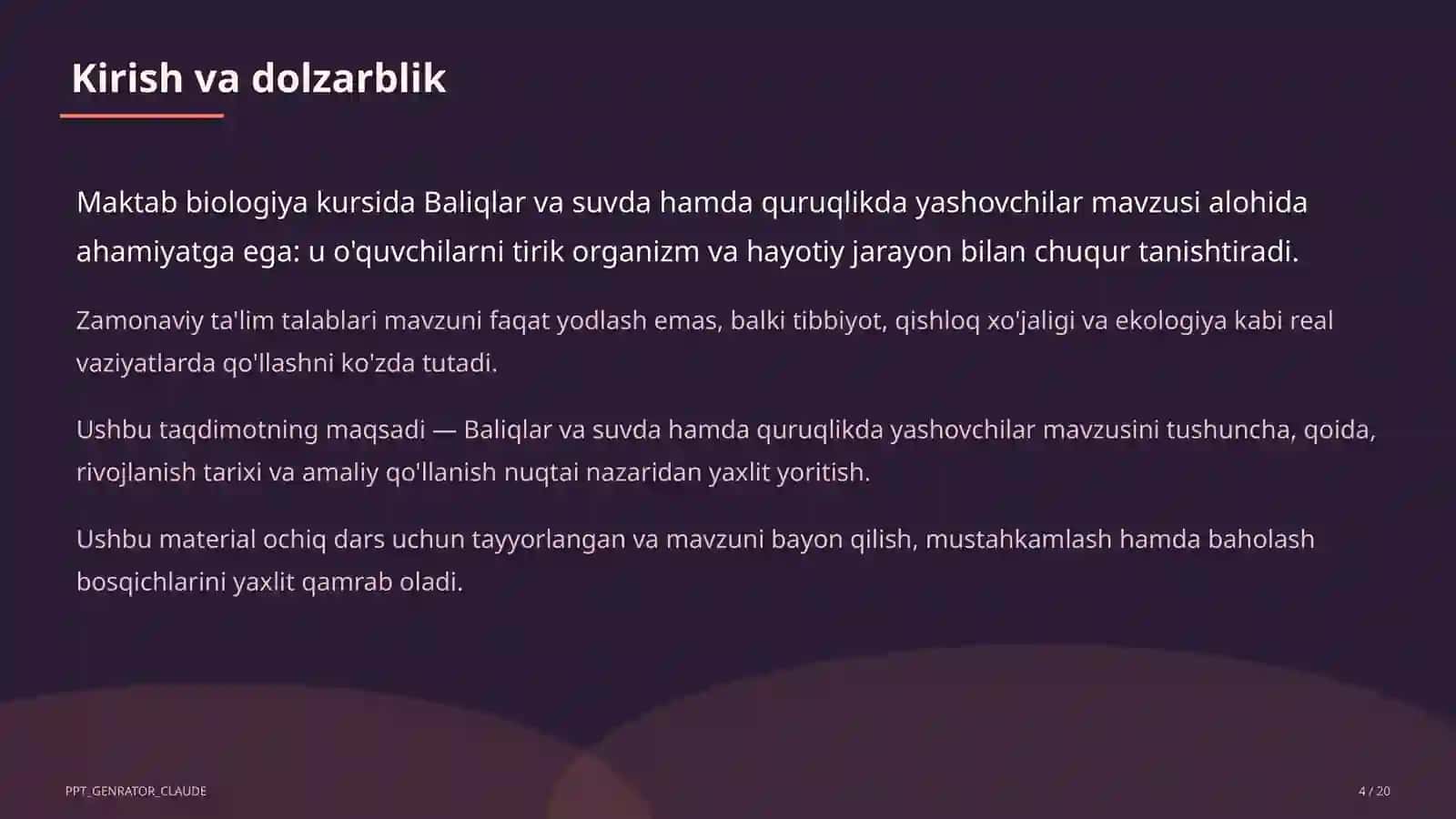 Baliqlar va suvda hamda quruqlikda yashovchilar (7-sinf) 4