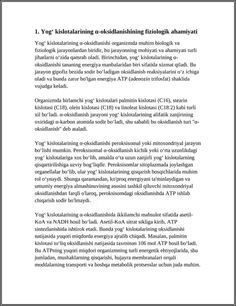 YOĞ KISLOTALARINING A-OKSIDLANISHI AHAMIYATI BUZULISHI YOĞ KISLOTALARINI OKSIDLANISHI AHAMIYATI 4