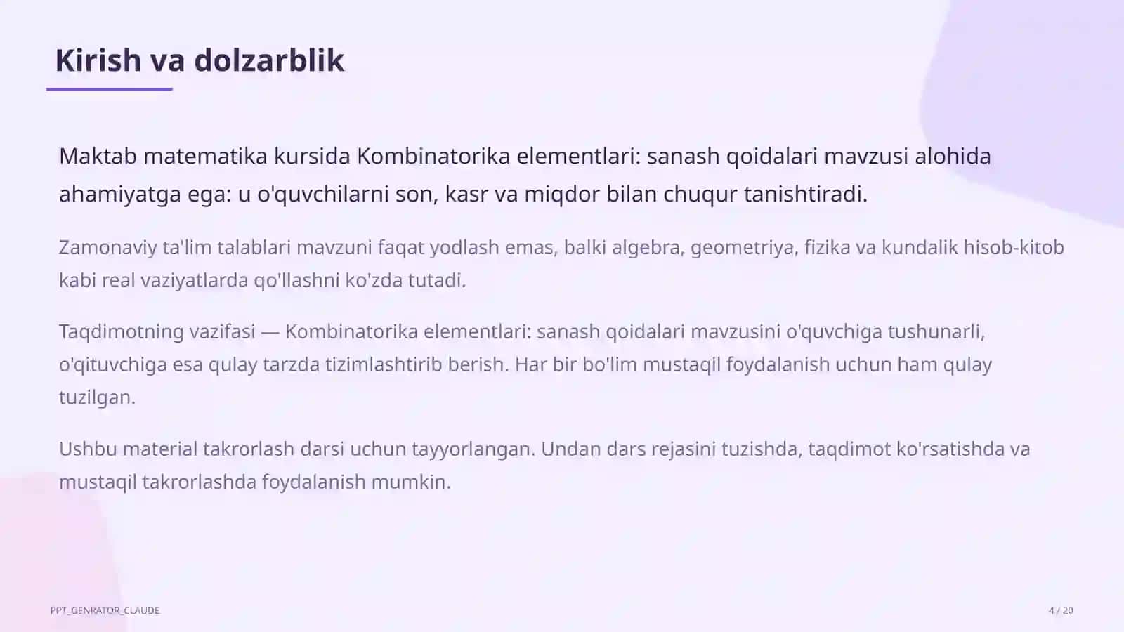 Kombinatorika elementlari: sanash qoidalari (6-sinf) 4