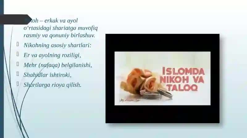 Islom huquqshunosligida oila nikoh taloq idda zihor tushunchalarini ta’riflash 4