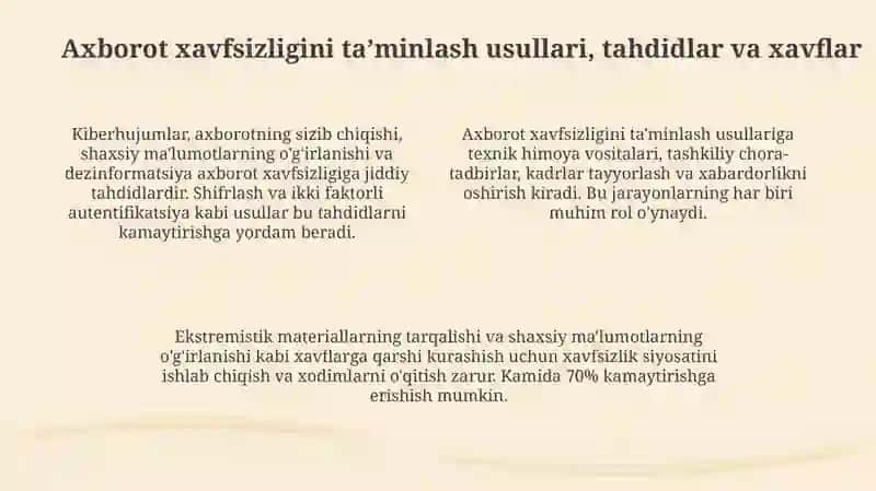 Oʻzbekistonda axbarot xavfsizligining ma’naviy va huquqiy asoslari 4