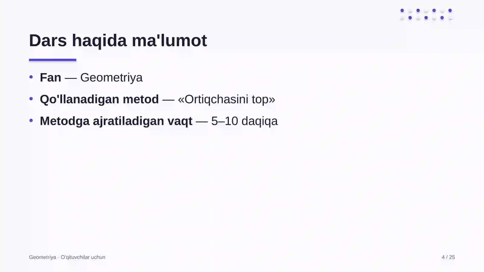 geometriya darslarida ortiqchasini top metodidan foydalanish 4446 4