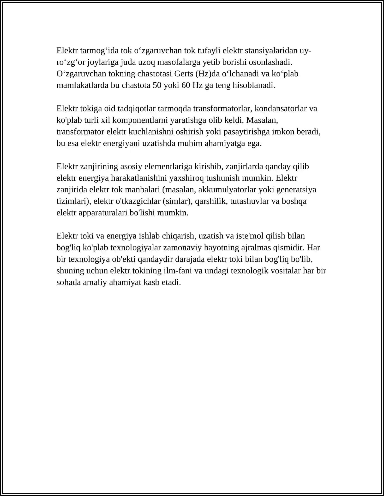 ELEKTR TOKI. DIELEKTRIKLAR. ELEKTROLITLAR. ELEKTR O'TKAZUVCHANLIK 4