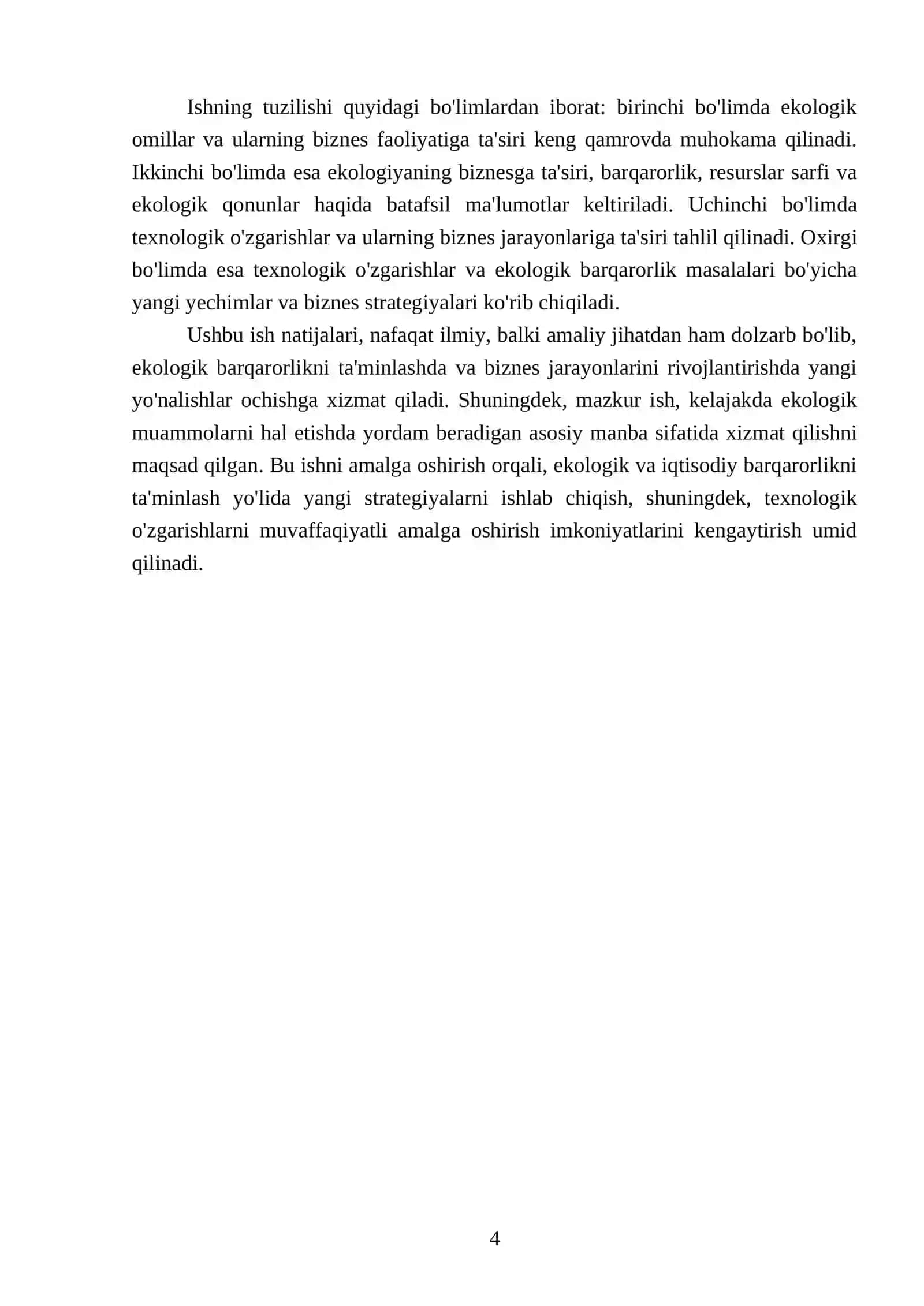 Ekologik omillar. Ekologiyaning biznesga ta'siri. Texnologik o'zgarishlarning biznesga ta'siri 4