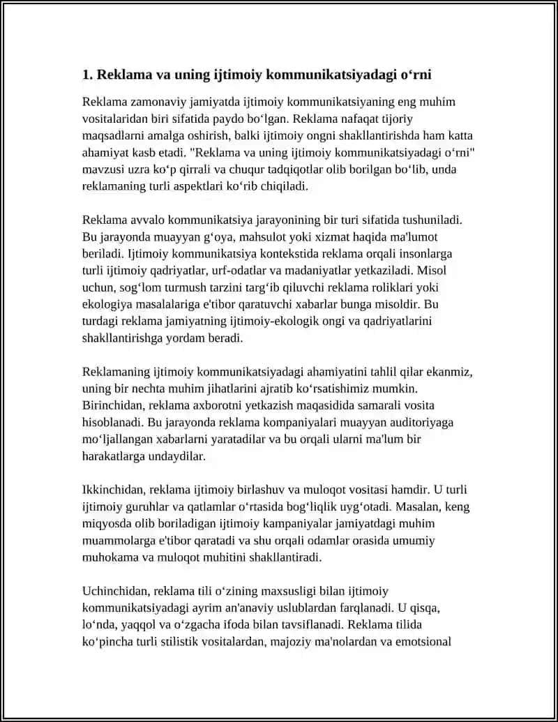 REKLAMA – IJTIMOIY KOMMUNIKATSIYANING ALOHIDA TURI SIFATIDA. REKLAMA TILI 4