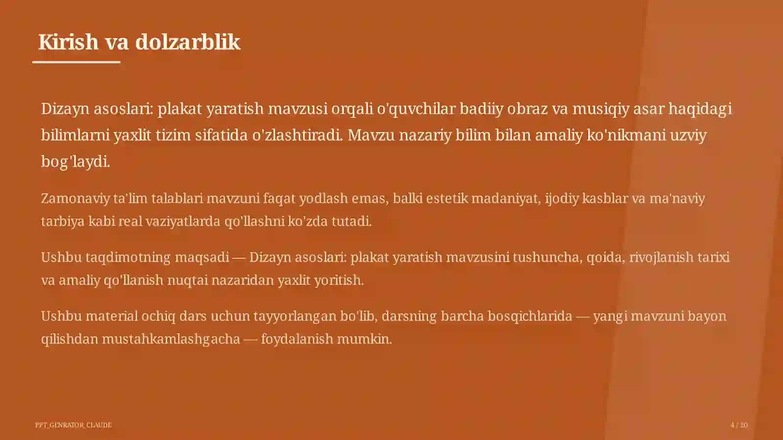 Tasviriy san'at va musiqa (1–7) — ochiq dars uchun 4