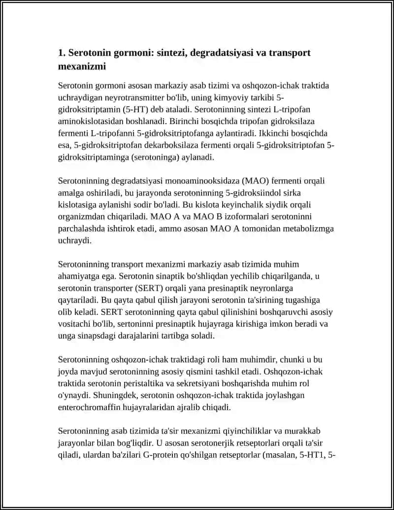 SEROTONIN GARMONOIDI AHAMIYATI, TAʼSIR, MEXANIZIMI, E PROSTOGLANINING AHAMIYATI VA TAʼSIR MEXANIZMI 4