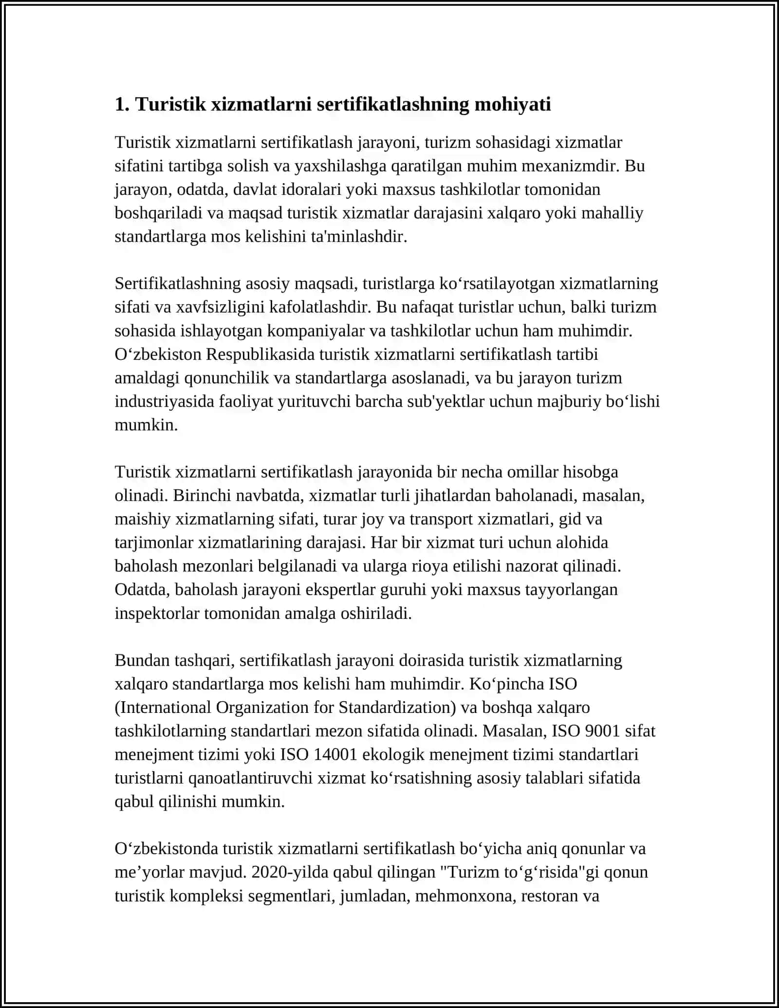 TURISTIK XIZMATLARNI SERTIFIKATLASHNING XALQARO STANDARTI 4