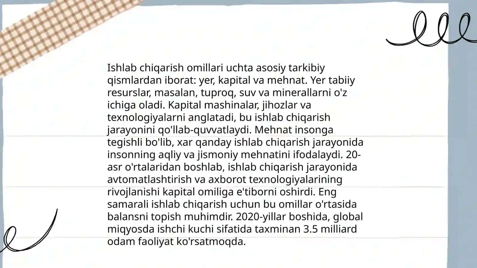 Ishlab chiqarish va ishlab chiqarish omillari va xarajatlar to'g'risida 4