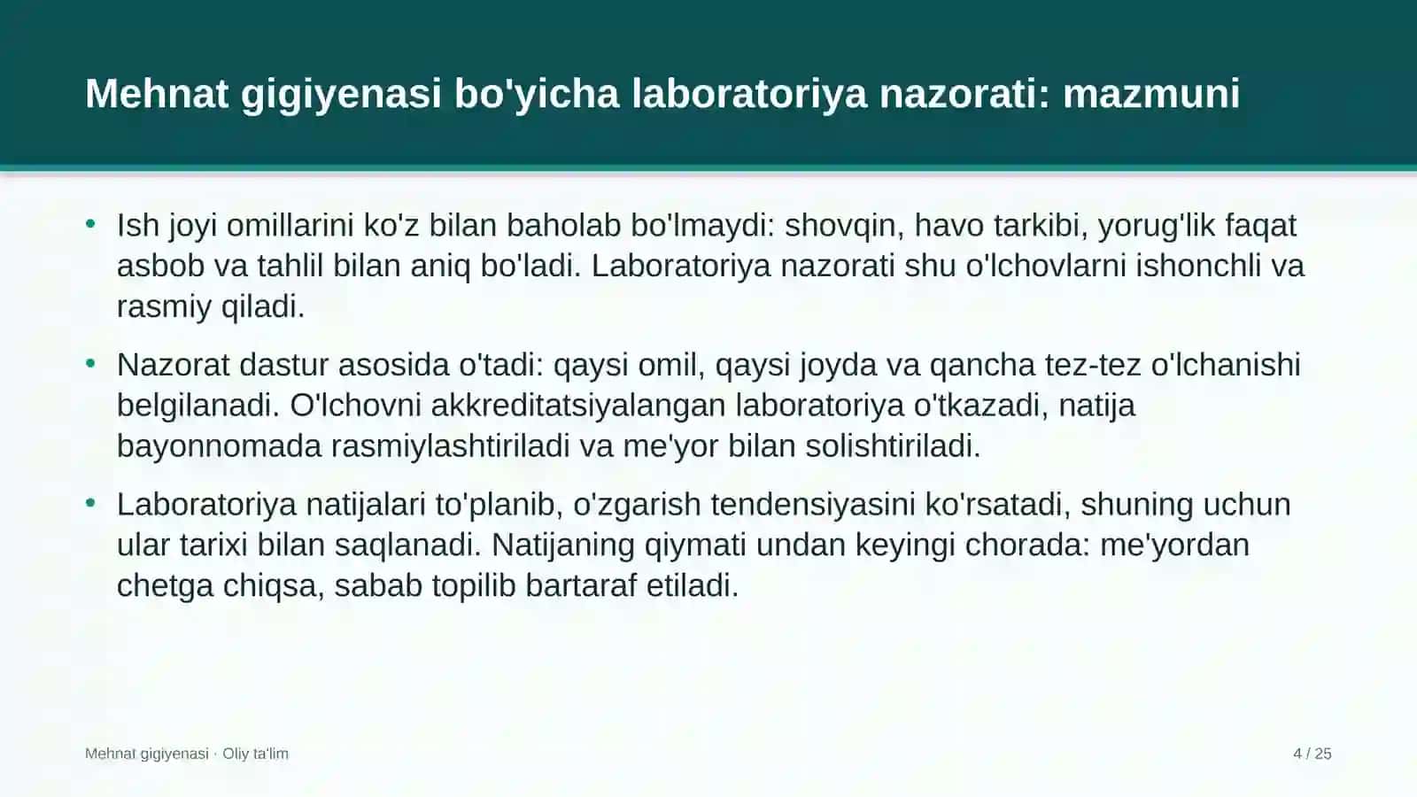sholichilikda mehnat gigiyenasi bo'yicha laboratoriya nazoratini tashkil etish 4504 4