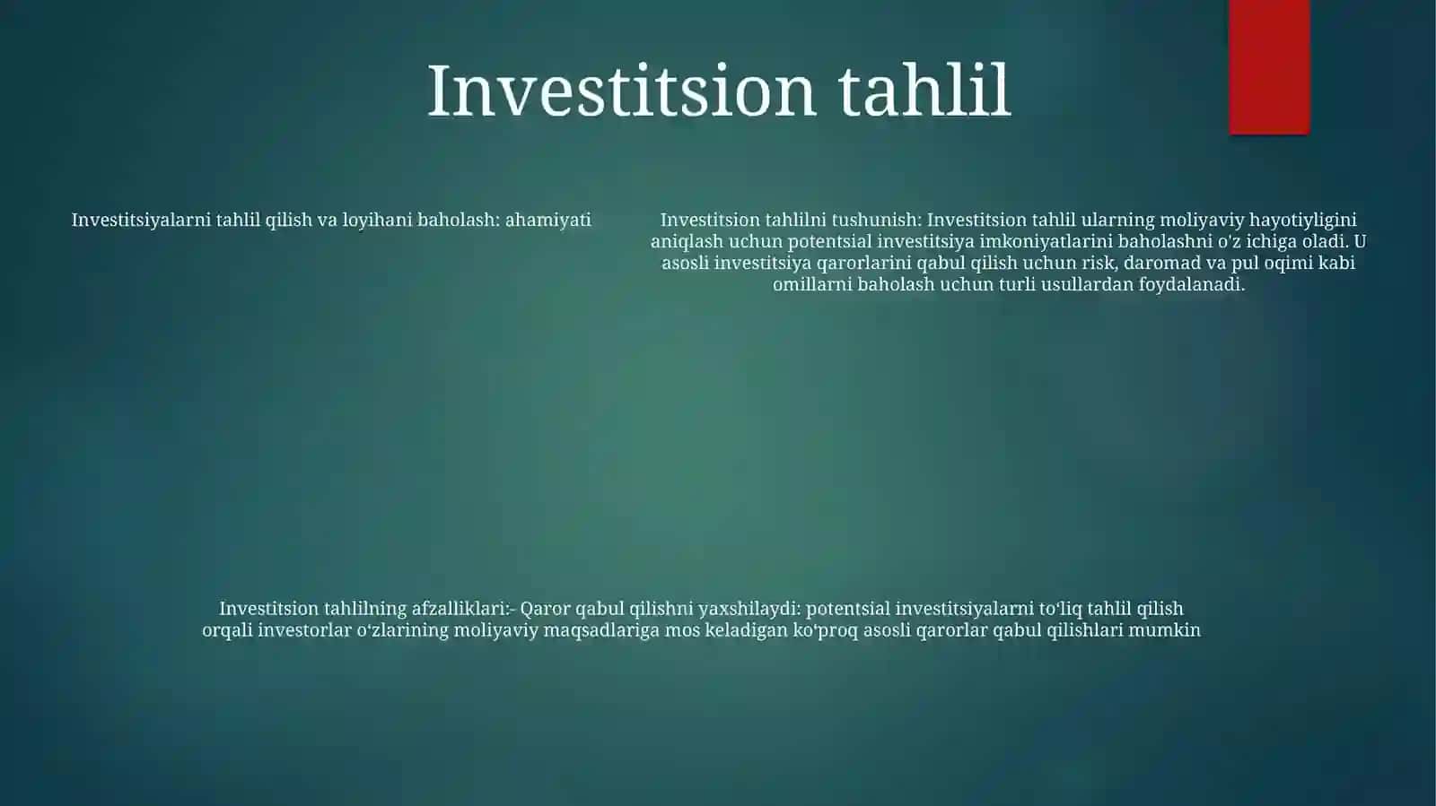 Investitsiyalari Loyihalari Samaradorligini BaholashVaAhamiyati 4