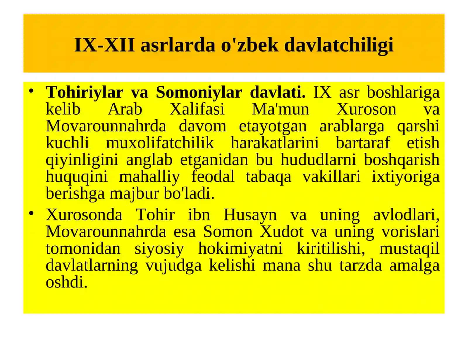 IX-XII аsrlаrdаo'zbеkdаvlаtchiligi:siyosiy,ijtimоiyvаiqtisоdiyhаyot 4