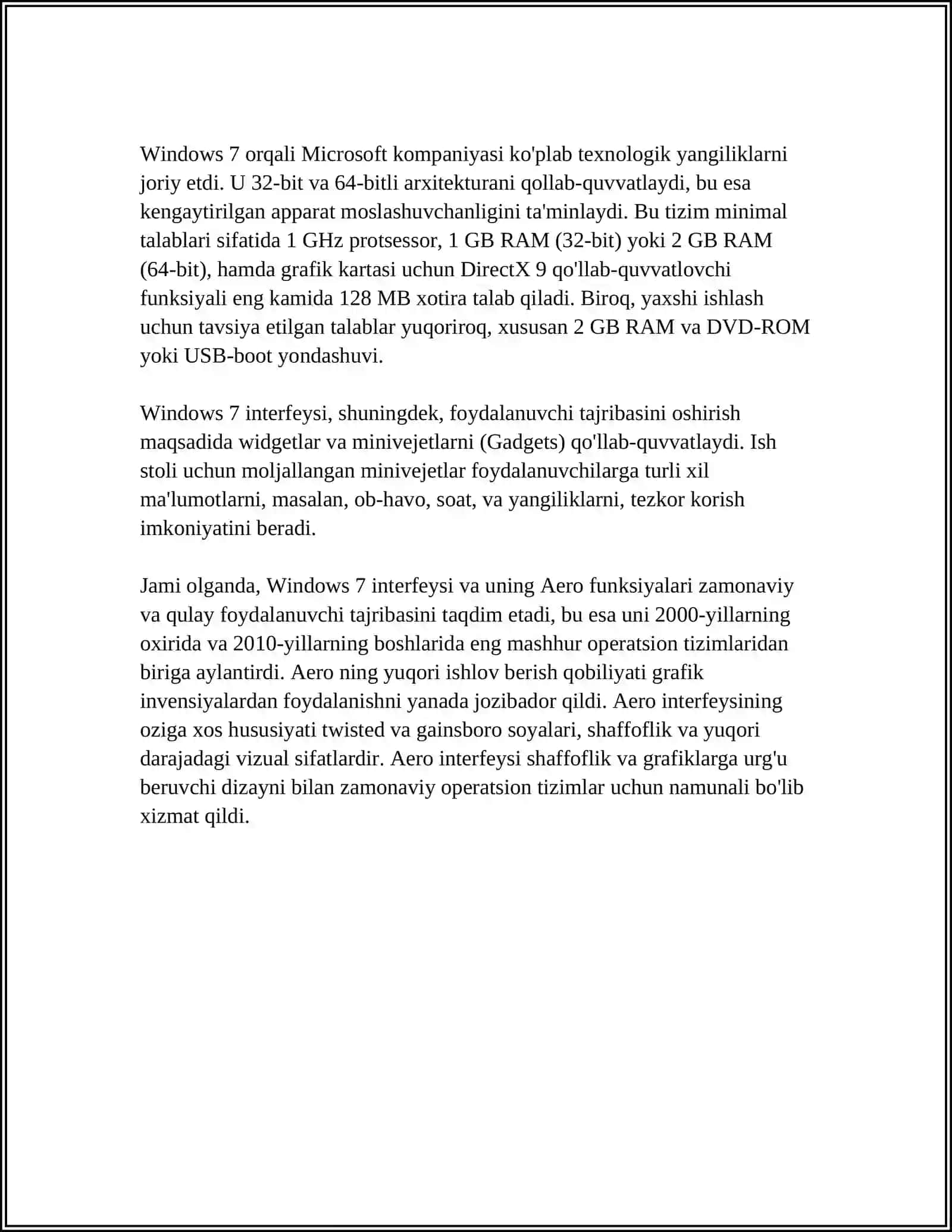 MS WINDOWS 7 8 10 11 OPERATION TIZIMLARI VA ULARDAGI YANGI IMKONIYATLAR VA QULAYLIKLAR 4