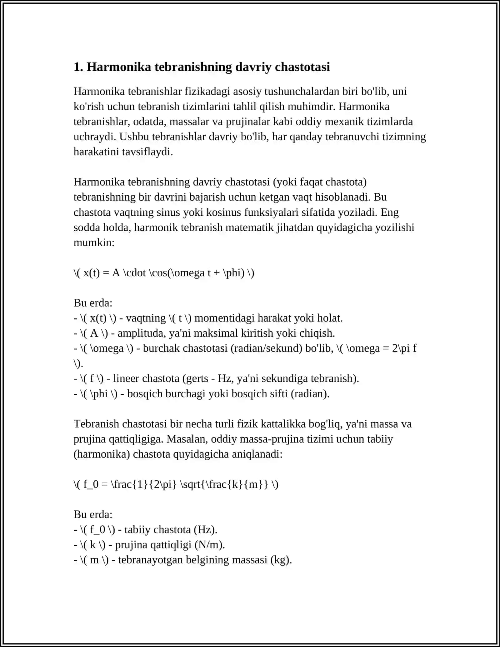 GARMONIK TEBRANMA HARAKATNI DAVRIY CHASTOTASI 4