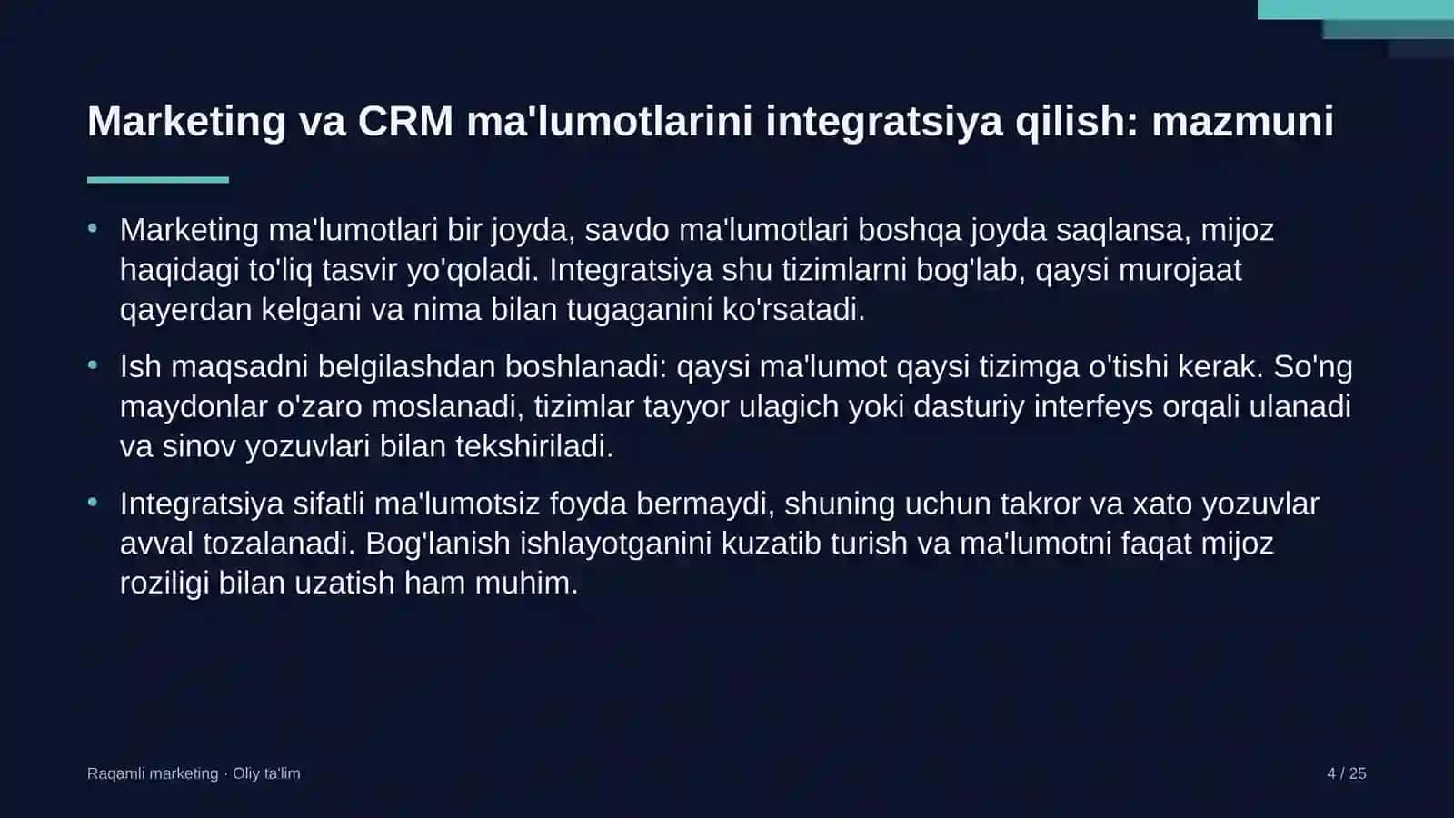oliy ta'lim muassasalarida marketing va crm ma'lumotlarini integratsiya qilish 8667 4