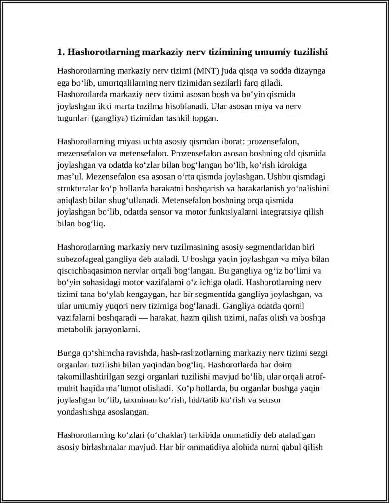 Hashorotlarning markaziy nerv tizimi va sezgi a'zolarining tuzilishi 4