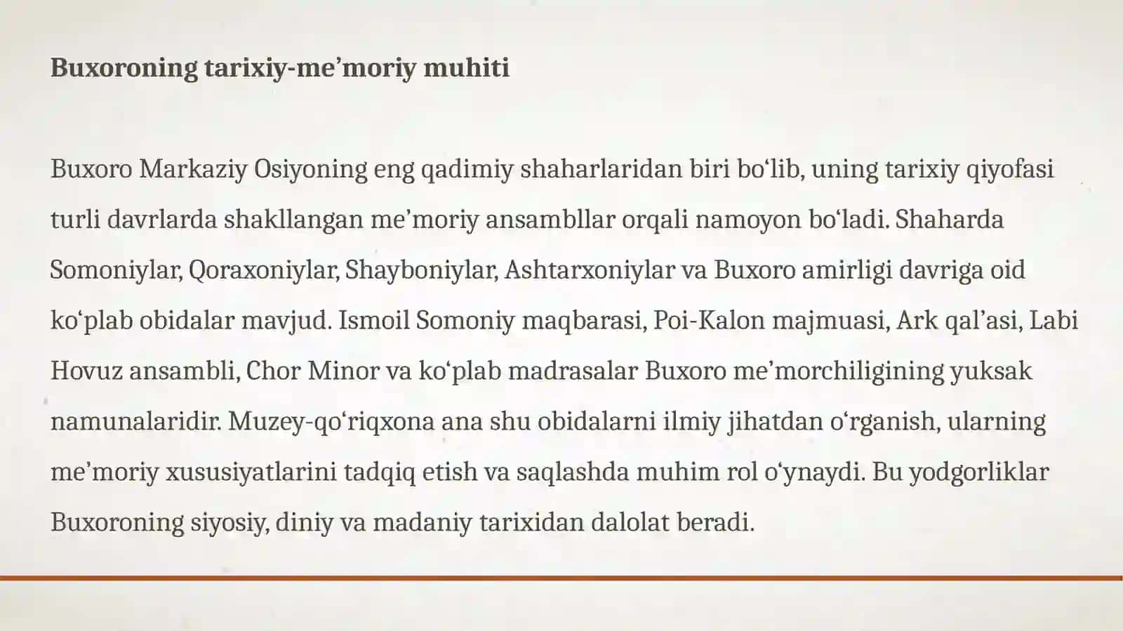 BUXORO DAVLAT ARXITEKTURA-BADIIY MUZEY-QO‘RIQXONASI 4