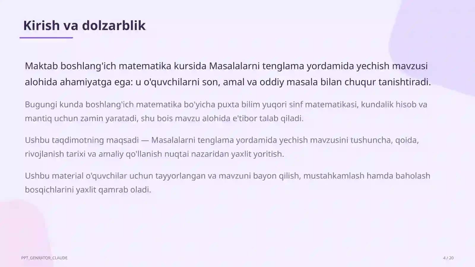 Masalalarni tenglama yordamida yechish (3-sinf) 4