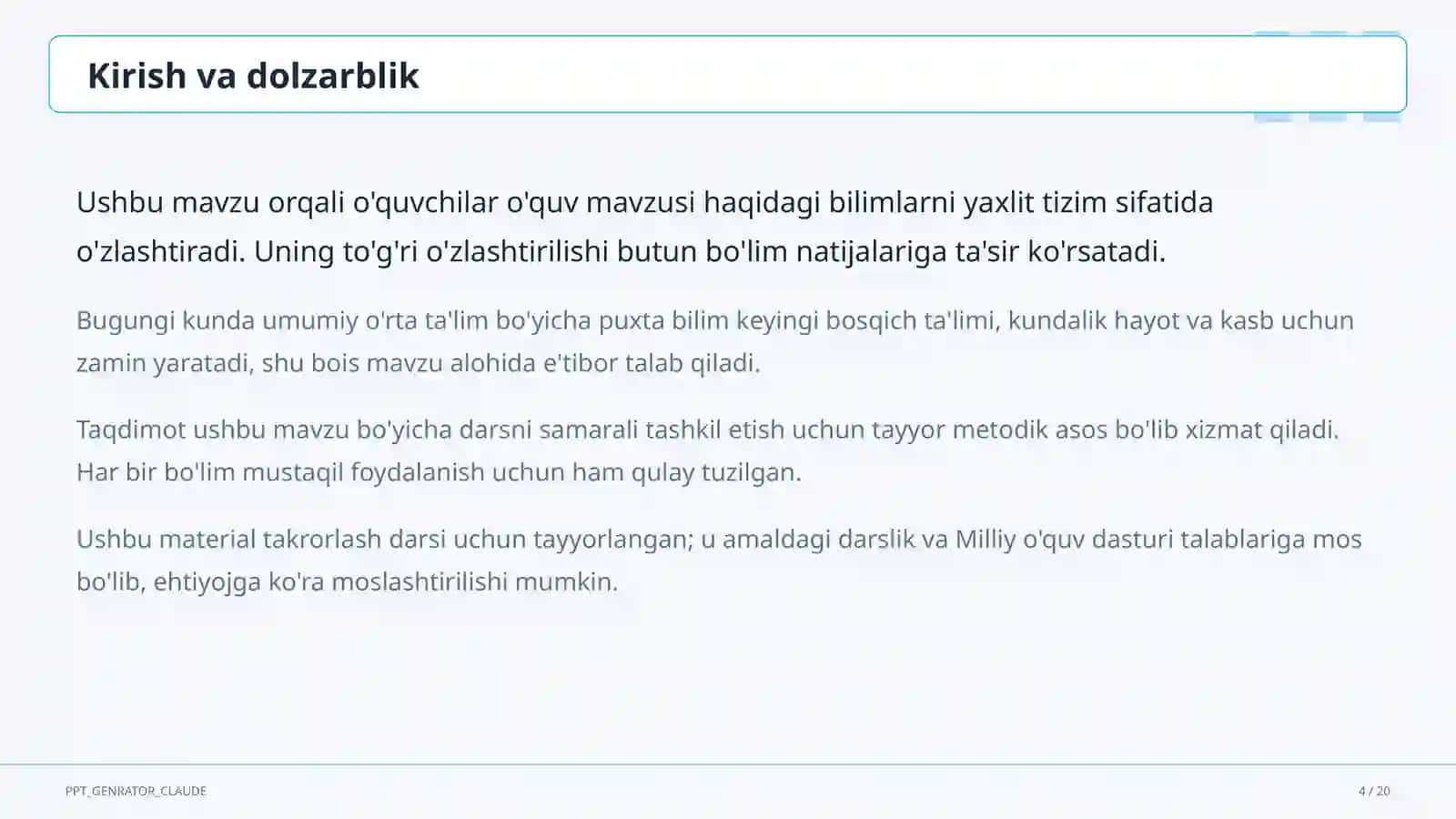 Dolzarb mavzular — maktab va o'qituvchilar ( 4