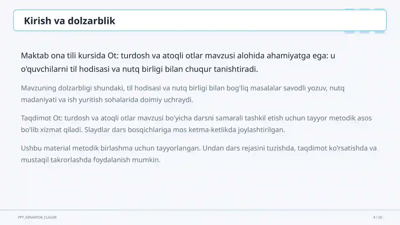 Ona tili (5–11) — metodik birlashma uchun 4