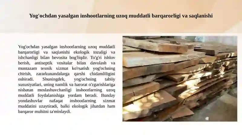 Yog'och konstruksiyalar ekologik tozaligi va ishchanligi 4