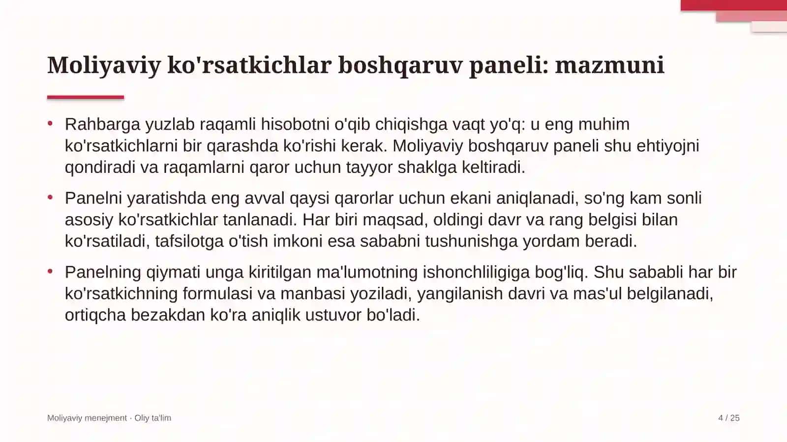 dasturiy ta'minotni testlash sohasida moliyaviy ko'rsatkichlar boshqaruv panelini yaratish 1297 4