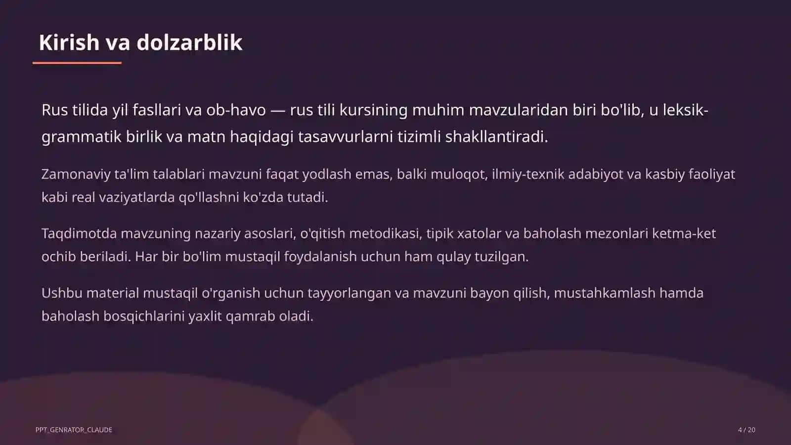 Rus tilida yil fasllari va ob-havo (4-sinf) 4