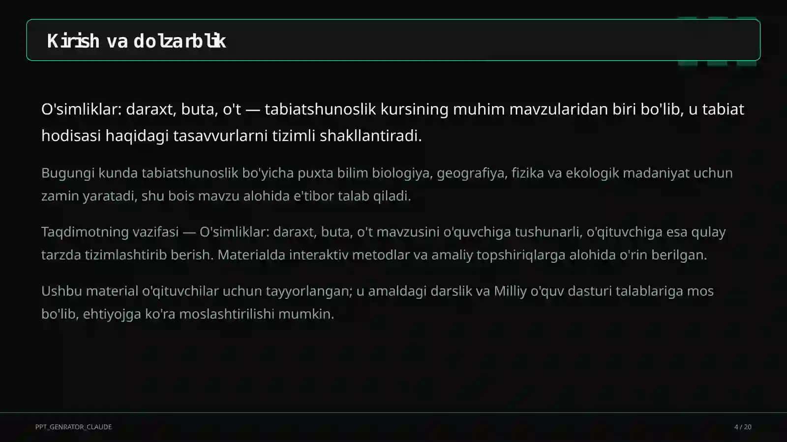 O'simliklar: daraxt, buta, o't (1-sinf) 4