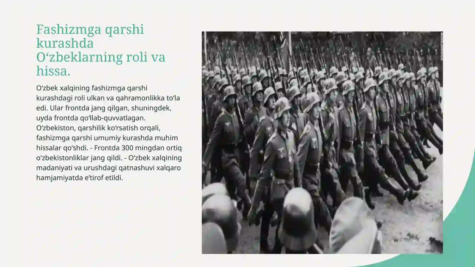 Oʻzbek xalqining fashizmga qarshi kurashdagi jasorati 4