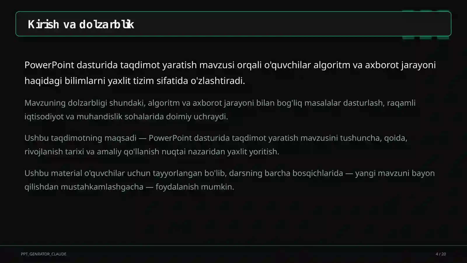 PowerPoint dasturida taqdimot yaratish (7-sinf) 4