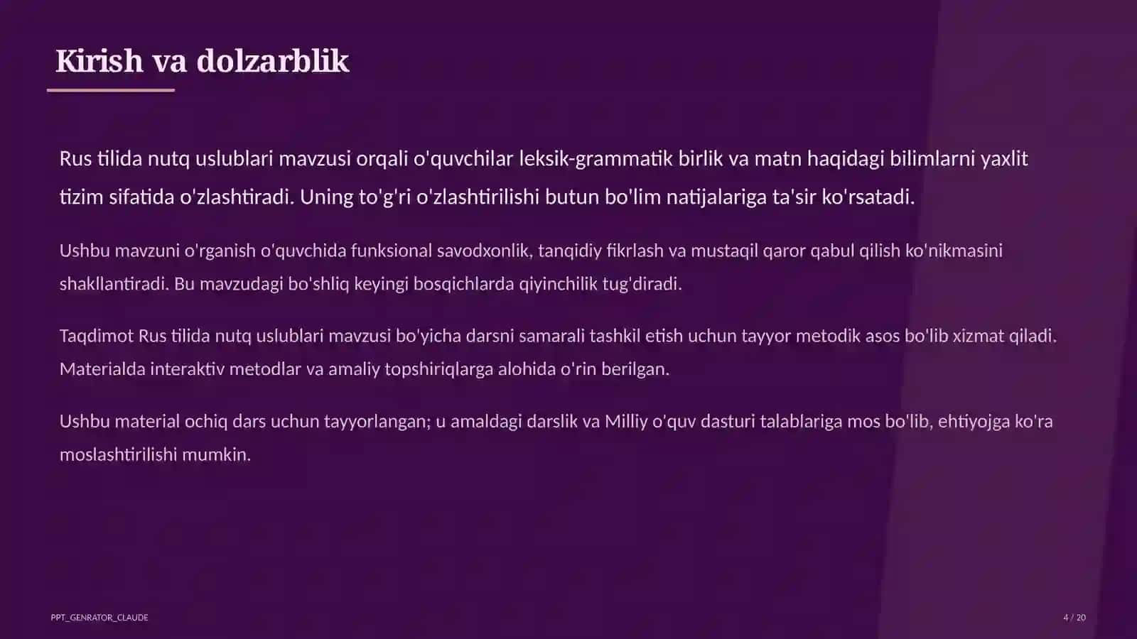 Rus tilida nutq uslublari (10-sinf) 4