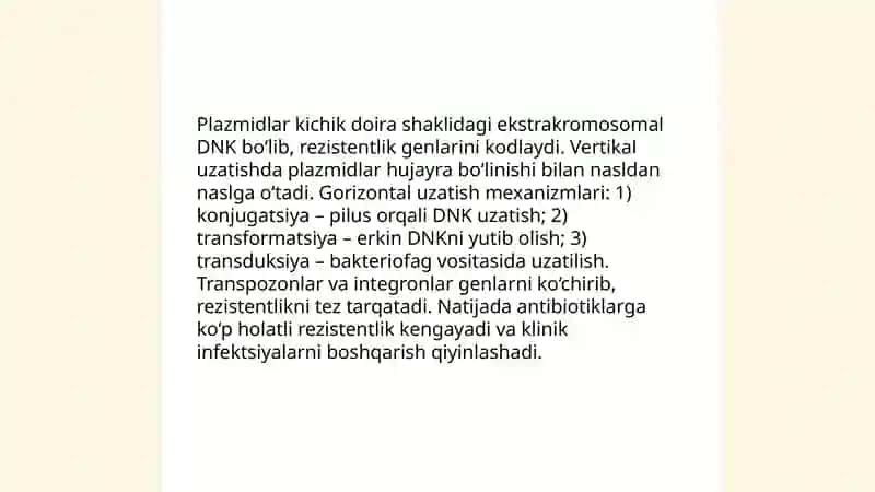 Mikroorganizmlar genetikasi. Kimyoterapevtik moddalar va antibiotiklar. Mikroorganizmlarning antibiotiklarga sezgirligi. 4