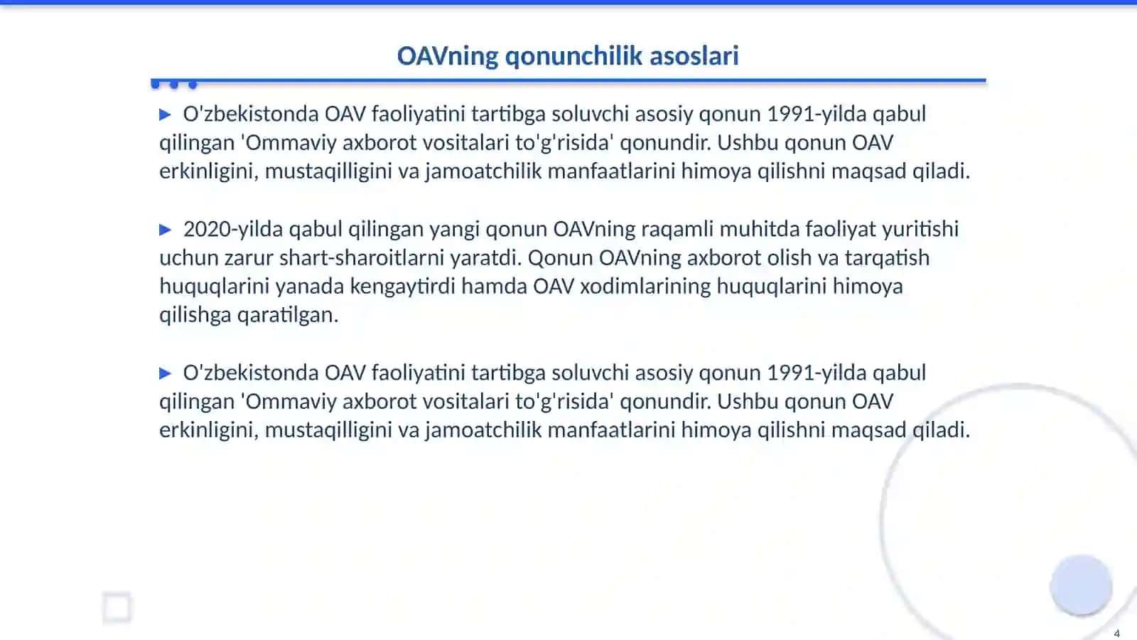 O'ZBEKISTON RESPUBLIKASIDA OAV FAOLIYATI 4