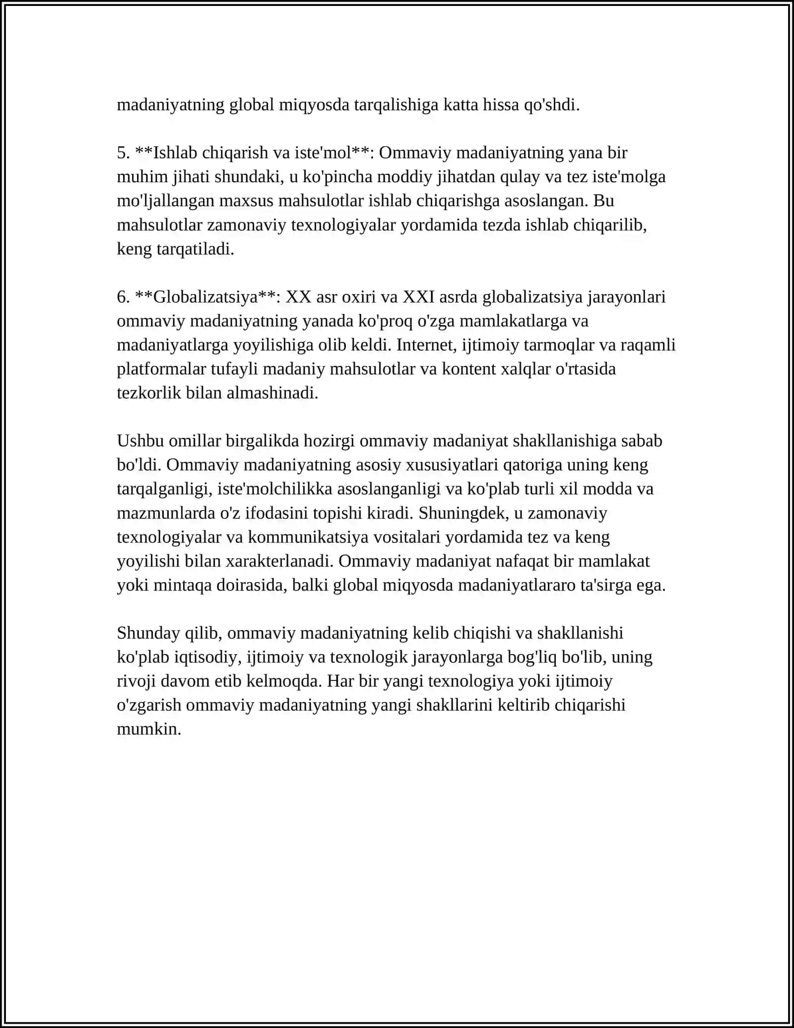 OMMAVIY MADANIYATNING SHAKLLANISH TARIXI VA UNING TURLARI: AKSILMADANIYAT, SUBMADANIYAT, POPULYAR MADANIYAT, EKRAN MADANIYATI 4